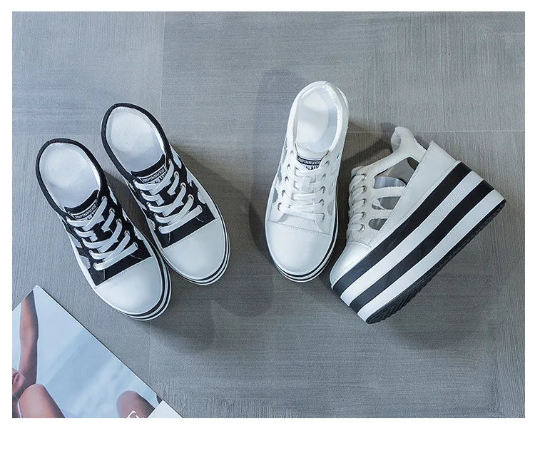 Fujin 12cm Platform Wedge Shoes Sandals for Women Sneakers Summer Shoes Hollow Cut Summer Sneakers Genuine Leather