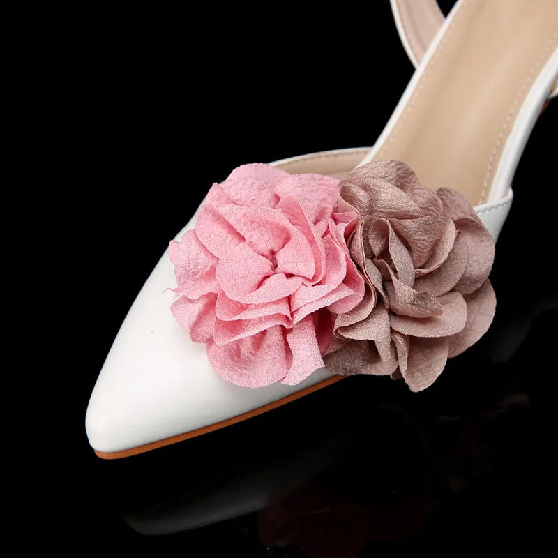 Fashion Flowers Mixed-colors Slingbacks Women Pumps Elegant Pointed toe 5cm High heels Spring Summer Gilrs Party Banquet Shoes