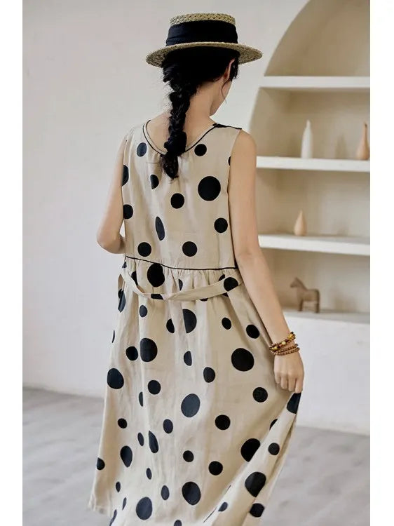 Faionable Polka Dot Svel Vest Dr Women's Summer Loose Forest System A-Line Midi Skirt Slimming Midi Dr