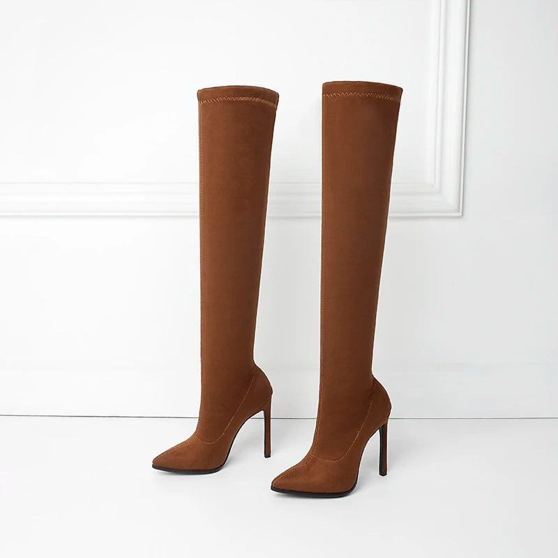 Sexy Glamourous Women Thigh High Boots Thin High Heeled Long Boots Leopard Print Snake Pointed Toe Over The Knee High Winter Bootie