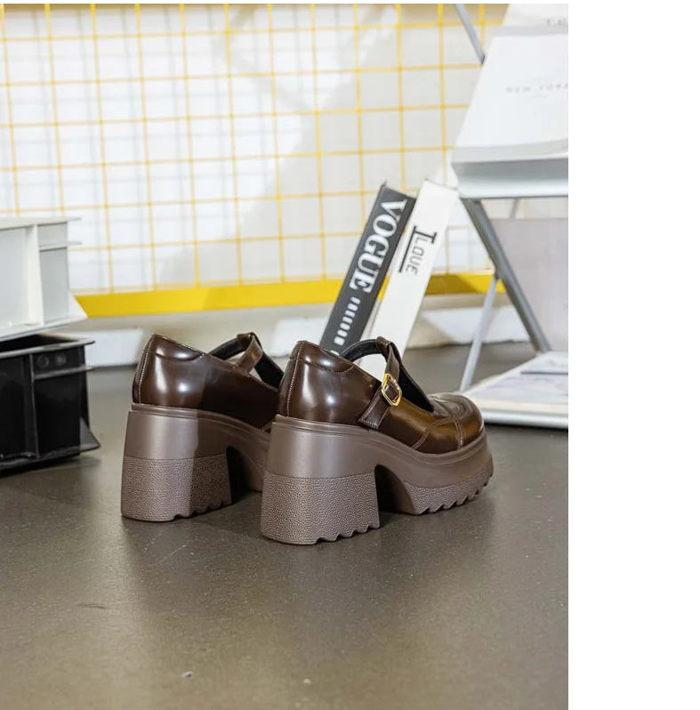 10cm Patent Leather Platform Wedge Flats Summer Chunky Heels Buckle Pumps Spring Synthetic Mary Jane High Brand Shoes