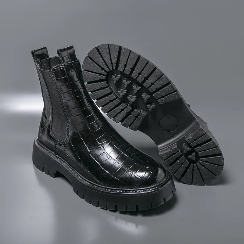 2025 Fashion Brand Men's Comfortable Fit Thick Soled Chimney Boots Autumn New High Top Chelsea Boots Plus Large Workwear Boots