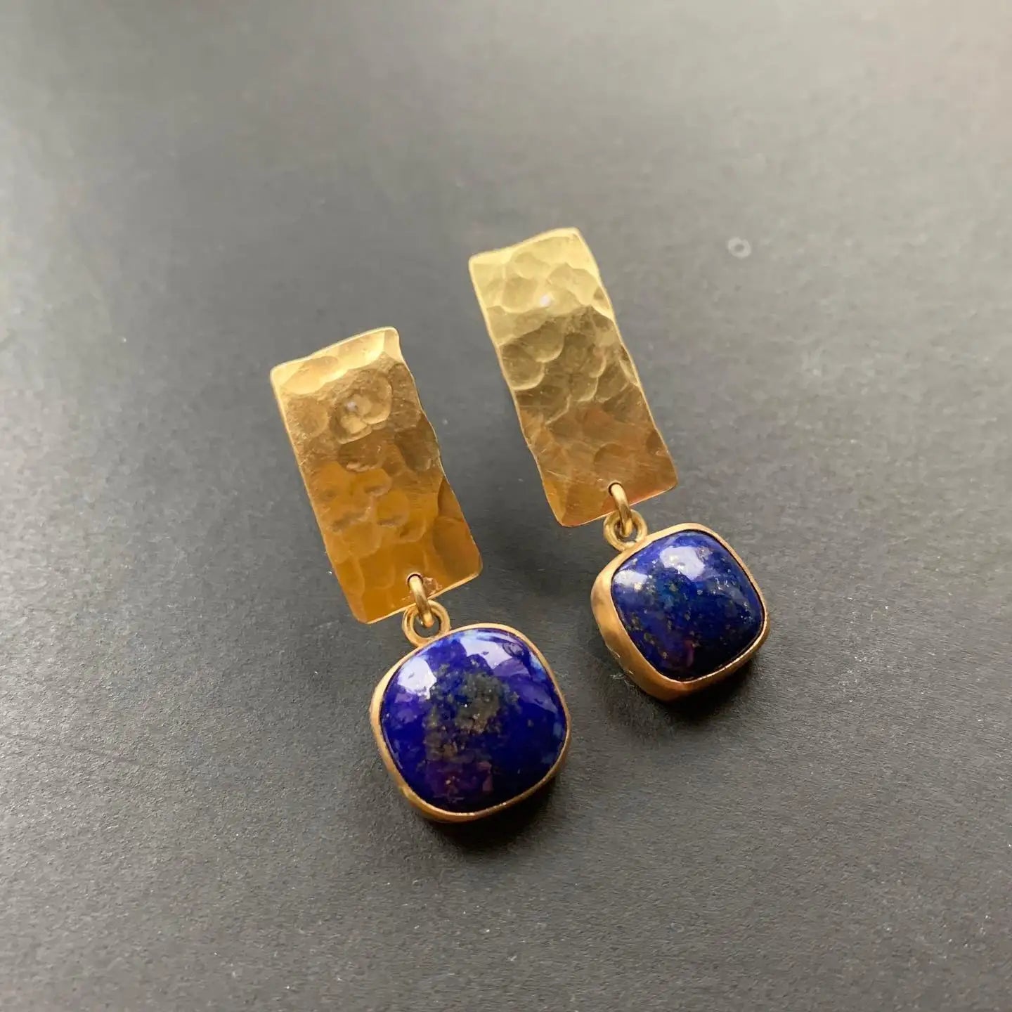 Boho Lapis Lazuli Square Shape Drop Dangle Earrings Retro Style Golden Women's Jewelry