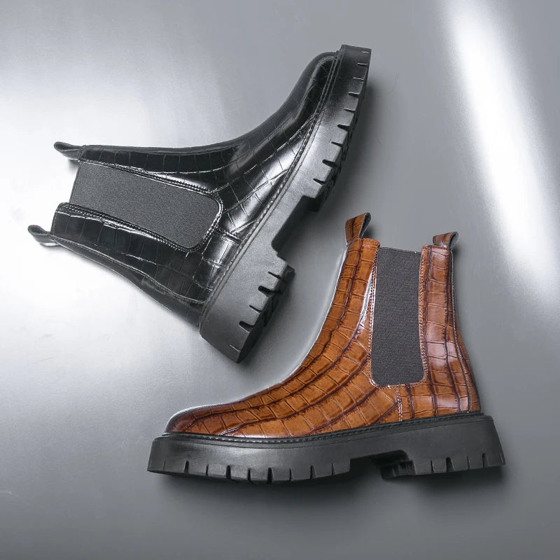 2025 Fashion Brand Men's Comfortable Fit Thick Soled Chimney Boots Autumn New High Top Chelsea Boots Plus Large Workwear Boots