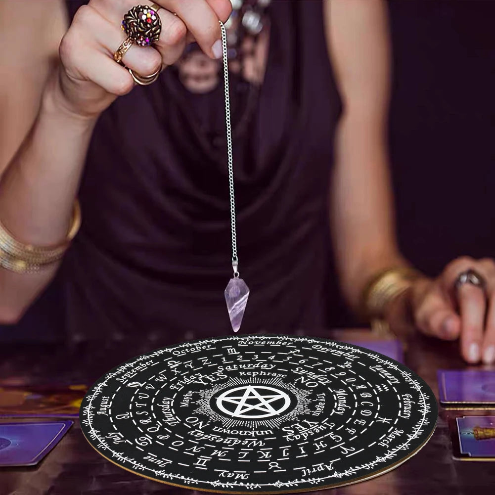 25cm Pentagram Black Wood Pendulum Witchcraft Altar Board Star Crystal Divination Game Props Dowsing Metaphysical Message Prompt