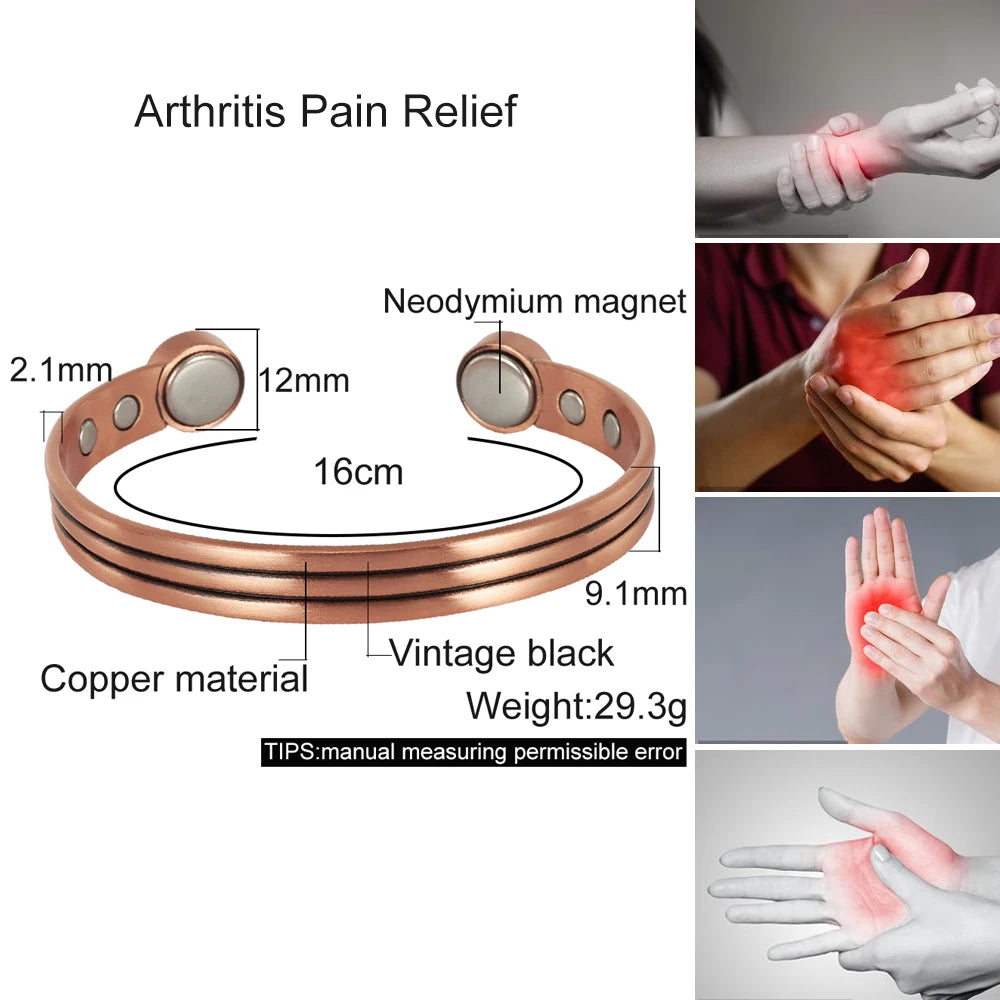 Vinterly Pure Copper Bracelet Men Women Adjustable Vintage Stripe Magnetic Bangle Arthritis Health High Magnet Jewelry Resizable