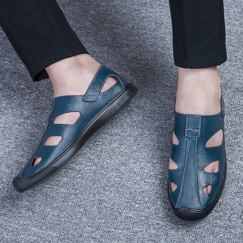 Summer Men Sandals Leisure Beach High Quality Genuine Leather Sandals Fashion Men's  Hollow Out Sandals Luxury Designer Shoes