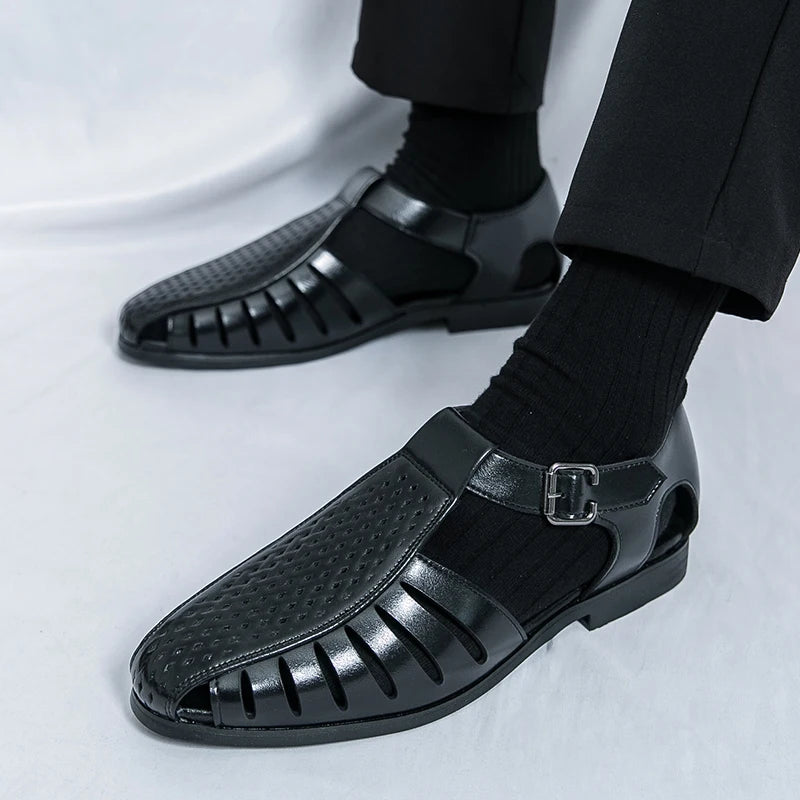 Brand's New Men's Summer Oversized Breathable Sandals Retro Pointed Men's Fashion Trend Hollowed Out Comfortable Leather Shoes