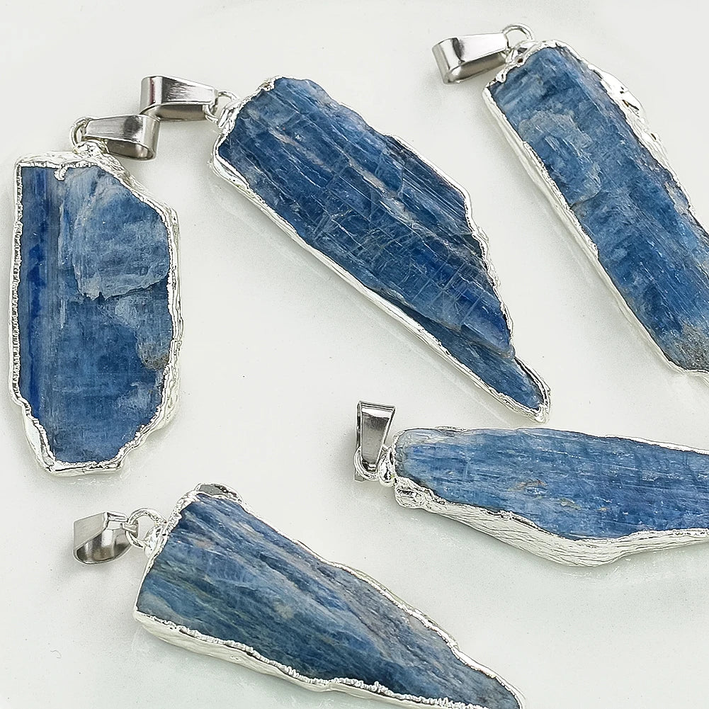 1PC Natural Sapphire Crystal Quartz Raw Ore Energy Stone Metal Trim Irregular Necklace Pendant Charm Dangle Jewelry Making Parts