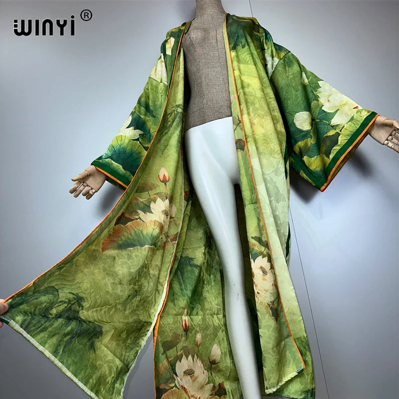 WINYI High-quality Double-sided Print abaya dubai luxury Dress Beach Wear Boho Cardigan Elegant Sexy Holiday Long Sleeve Kimono