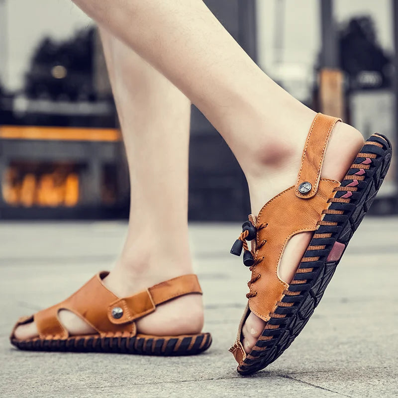 Fashion Mens Sandals Genuine Leather Summer Beach Slippers Male Non-Slip Soft Comfortable Outdoor Shoes High Quality Man Sandals