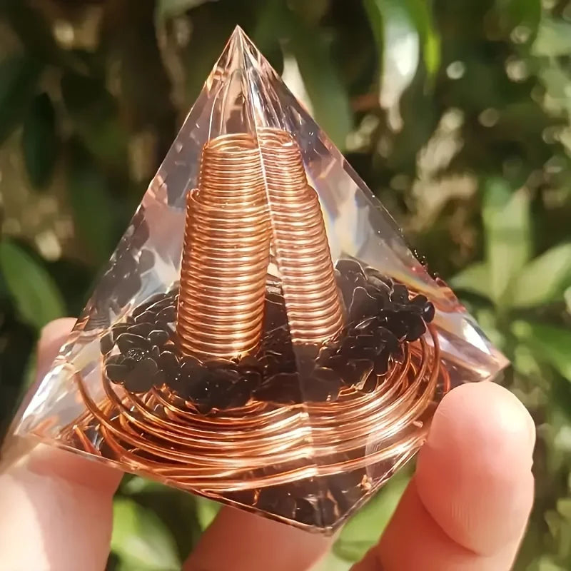 1pc Orgonite Pyramid With Obsidian, Energy For Yoga, Crystal Gifts, Crystals For Home Office Decoration, Balance Your Energy