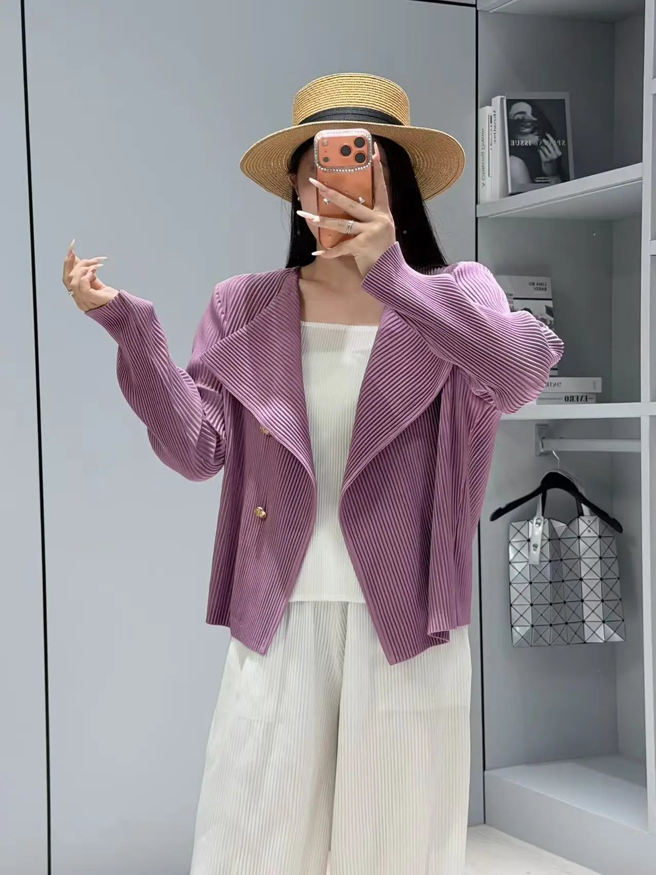 Miyake Style Pleated Blazer  in Spring and Autumn Irregular Design Large Lapel Cardigan Temperament Versatile Pleated Top