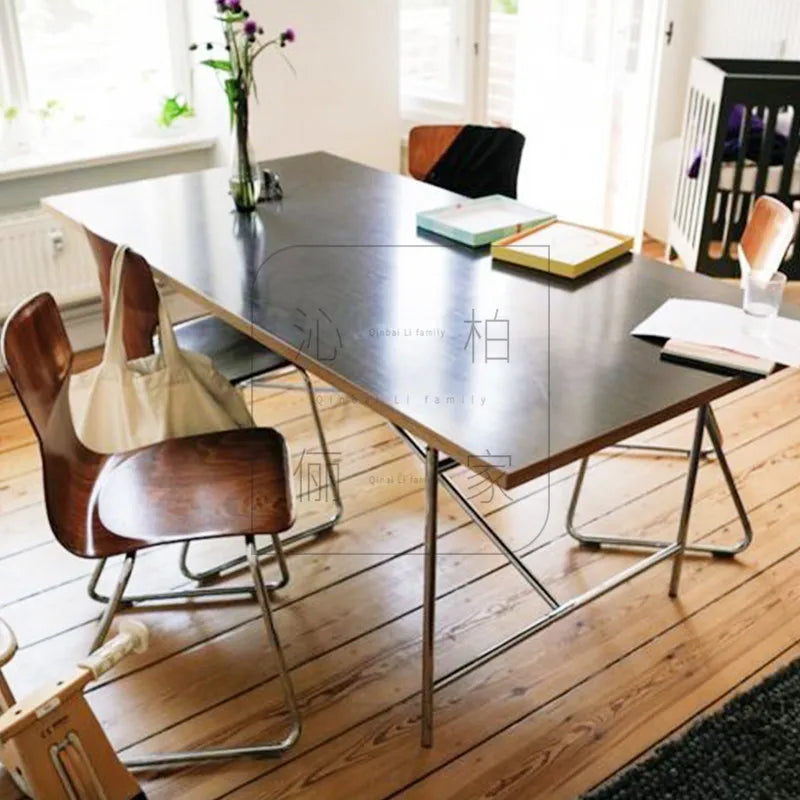 Stainless steel rectangular board wood conference table medieval desktop desk writing desk living room dining table
