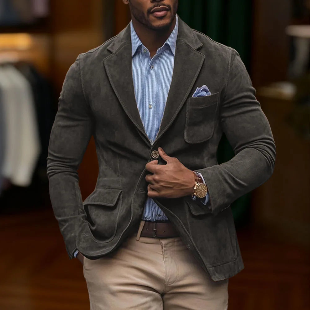chamois leather Man Blazers Single breasted Suit Jacket Men's Outdoor Casual Sports Slim fit Coat Brown men's top