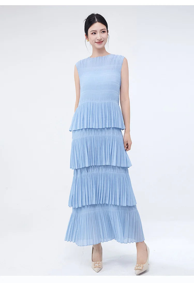 Miyake Folds 2024 Spring/summer New Elegant Women's Sleeveless Dress Fashion Everything Cake Dress