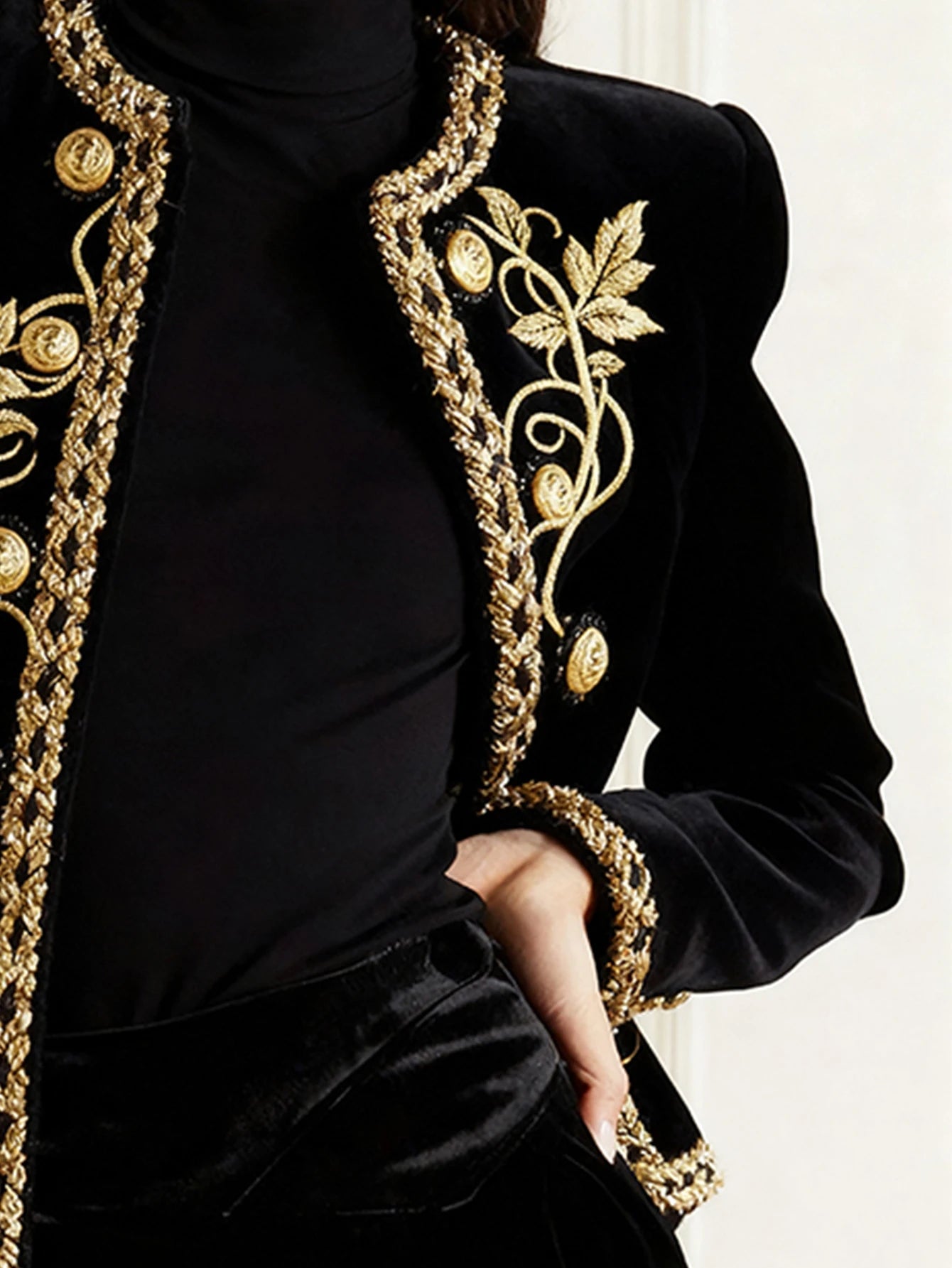 Modigirl Woman Gold Embroidered Jackets 2026 New Velvet Long Sleeve Round Neck Button Christmas Holiday Ladies Coat