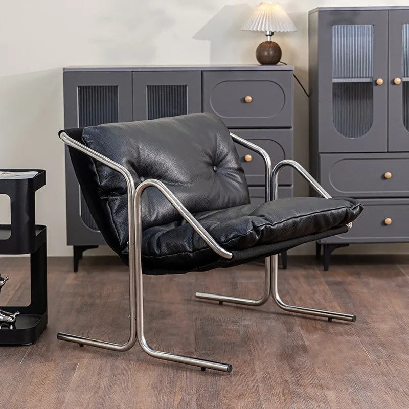 Italian Light Luxury Leather Soft Bag Dining Chair Stainless Steel Conference Room Chair Retro Business Negotiation Chair