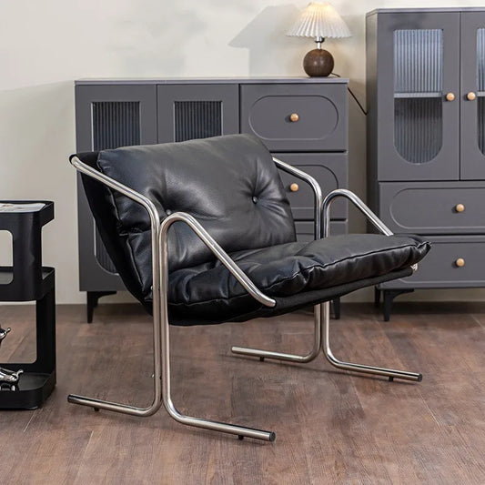 Italian Light Luxury Leather Soft Bag Dining Chair Stainless Steel Conference Room Chair Retro Business Negotiation Chair
