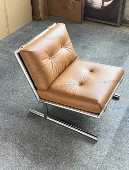 Minimalist stainless steel striped fabric single sofa chair - living room, balcony, leisure seating