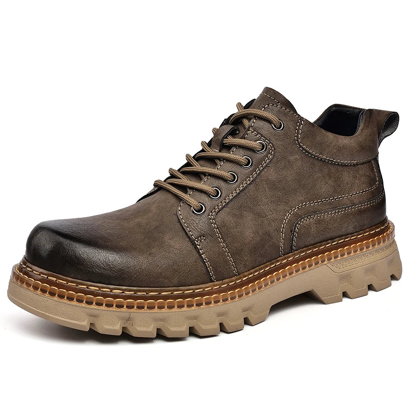 New Genuine Leather Men Boots Cow Leather Upper Durable Sole Lace up Autumn Winter Boots  Daily Leisure Outdoor Shoes For Man