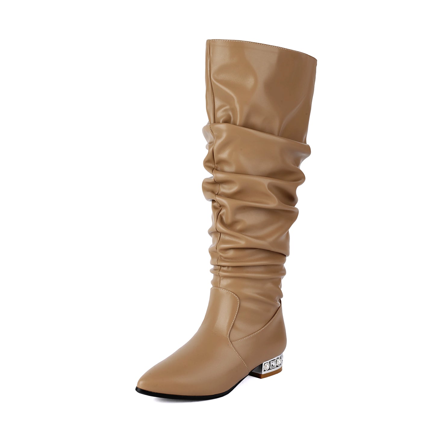 Women Winter Slouch Knee High Boots Golden Sparkly Crystal Boots