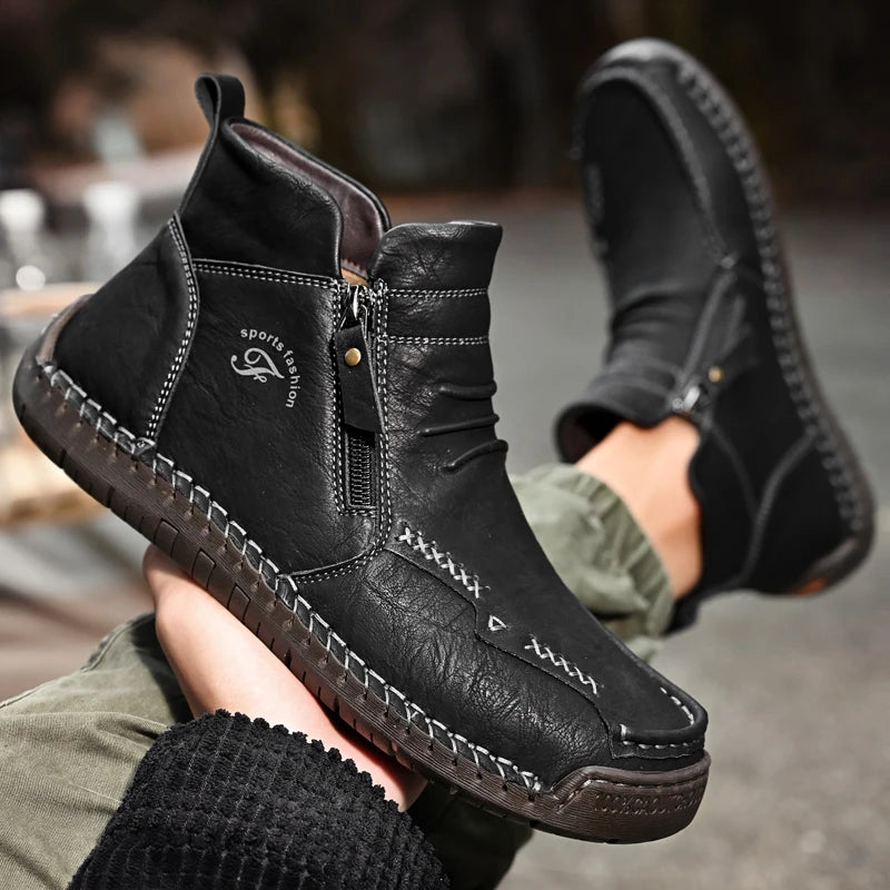 Men's Shoes Genuine Leather Luxury Slip on Shoe Handmade Ankle Boots Comfortable Timeless Winter Fashion Mid Cut Handmade Zipper Shoes