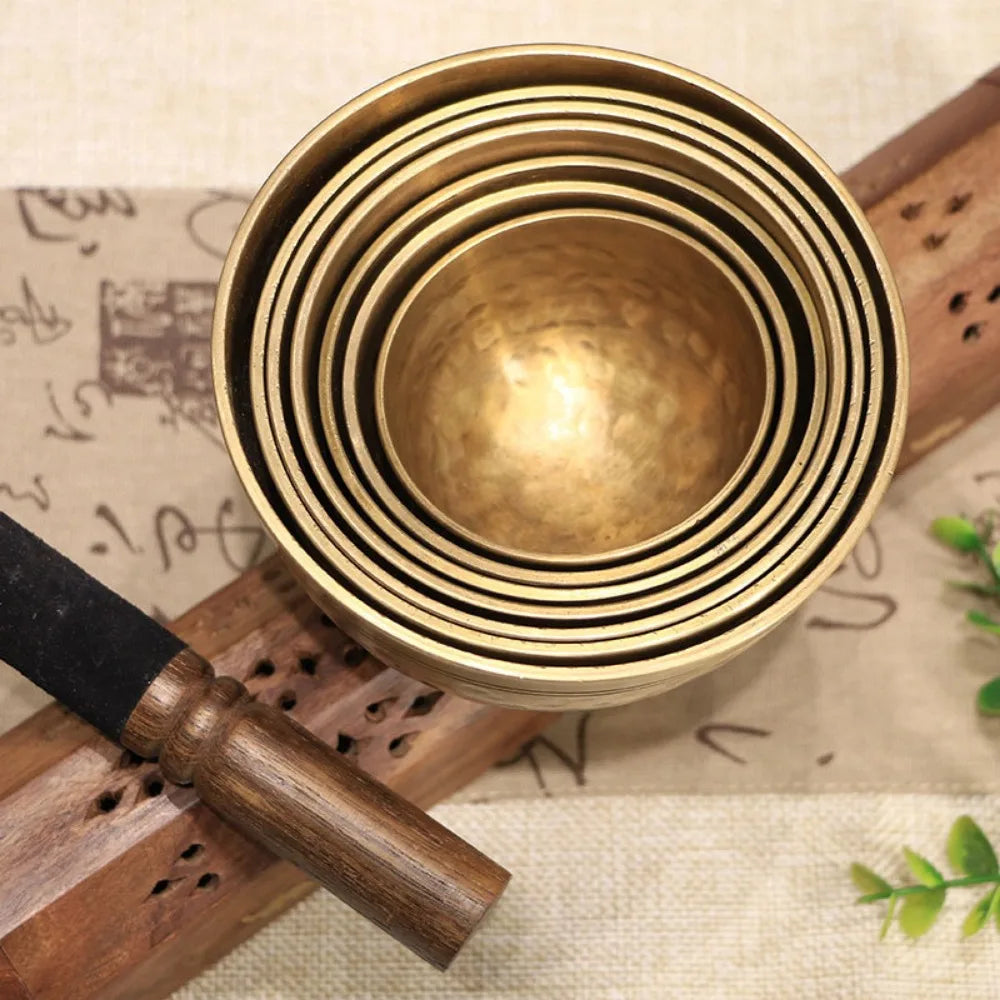 7pcs Tibetan Singing Bowl Set Nepal Handmade Brass Sound Bowls Buddhist Tibetan Bowl Yoga Meditation Decorative Accessories