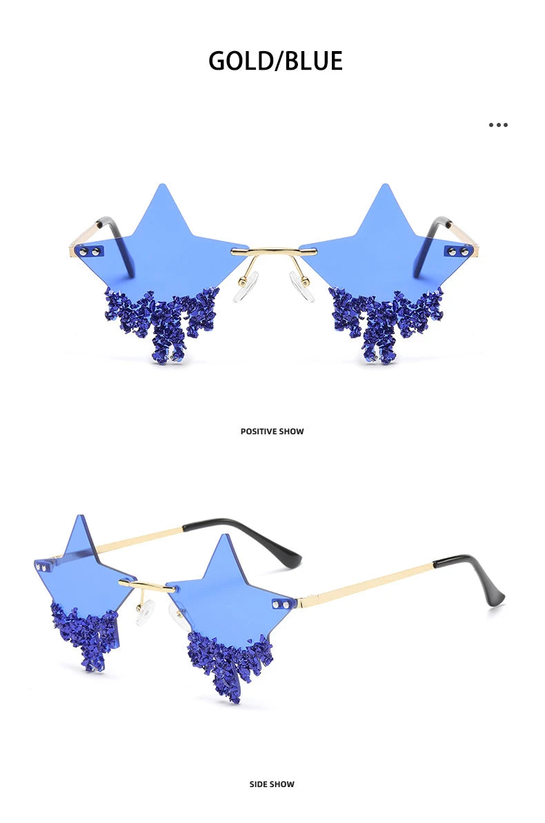 Shiny Luxury Diamonds Sunglasses Women Men Trends Punk Rimless Sun Glasses Female Personality Rhinestone Eyewear Shades UV400