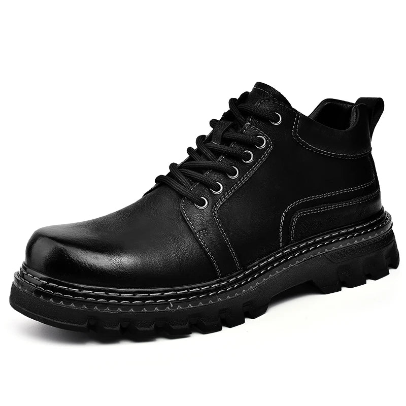 New Genuine Leather Men Boots Cow Leather Upper Durable Sole Lace up Autumn Winter Boots  Daily Leisure Outdoor Shoes For Man