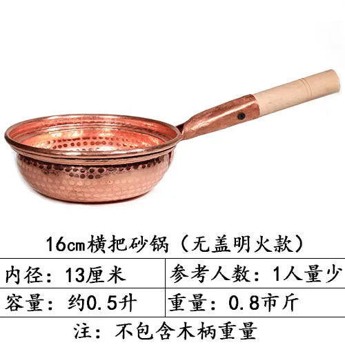 Handmade Pure Copper Double-Ear Rice Pot with Thickened Base Premium Heat Conduction Cookware for Noodles Soup Durable