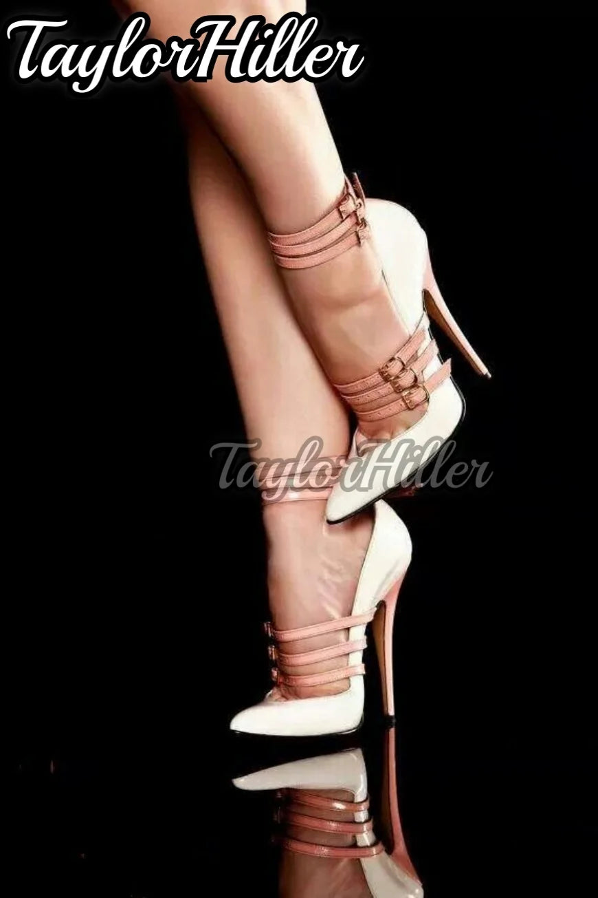 Sexy Mixed Color Buckles Heeled Sandals Shallow White Pointy Toe High Heels Stiletto Women Spring Summer Luxury Shoes 2026 Trend