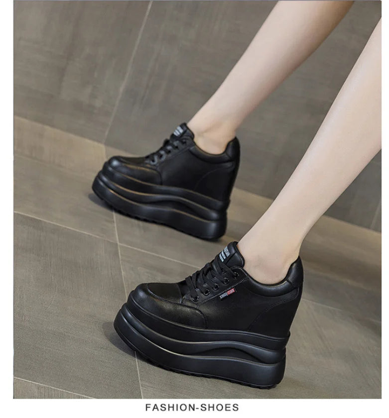 13cm Microfiber Leather Women Casual Shoes Chunky Sneakers Platform Wedge Heel Women Leisure Shoes Fall pring  Sneaker Women