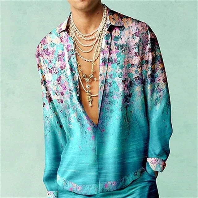 Casual Simple Long Sleeve Shirt Men's Fall Men's Shirt Long Sleeve Men's Ethnic Style Graphic 3d Print Holiday Button Men's Shir