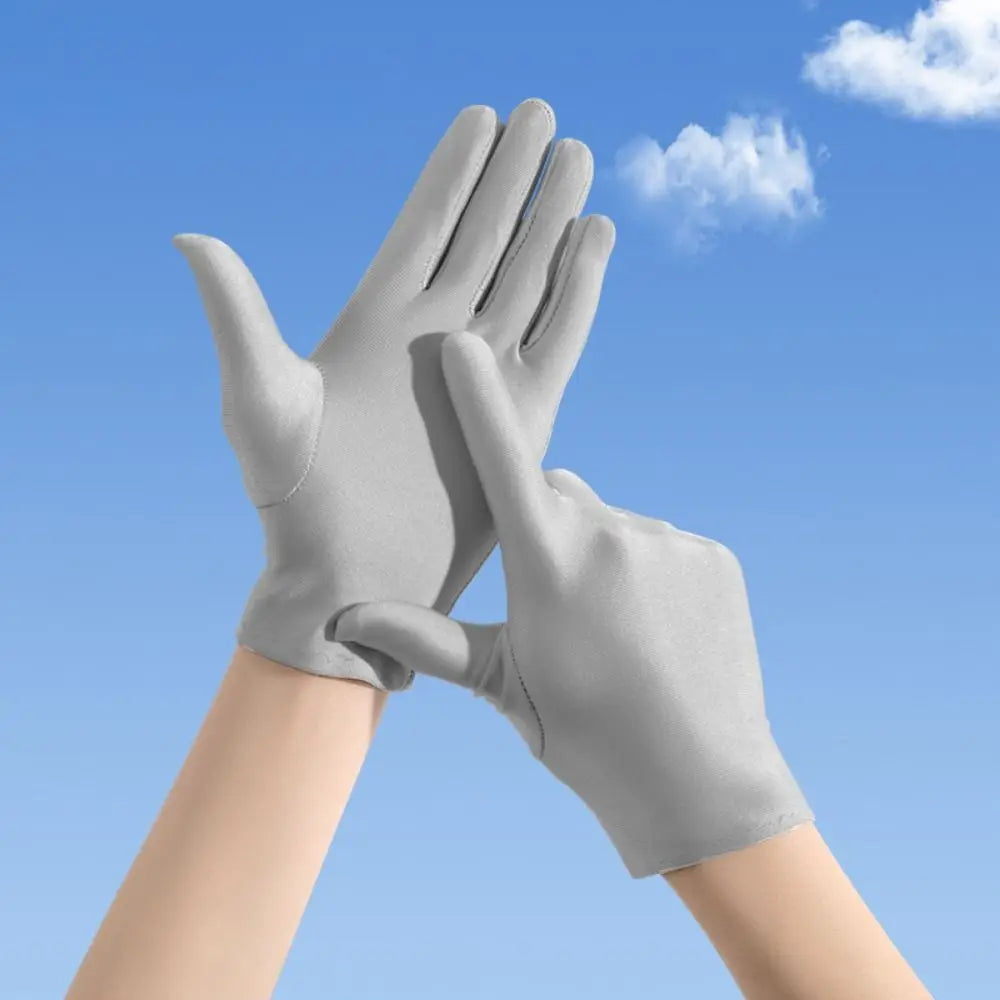 Solid Color Milk Silk Driving Gloves Non-Slip Stretch Ceremonial Gloves Sunscreen Breathable Serving Waiters Mittens Women
