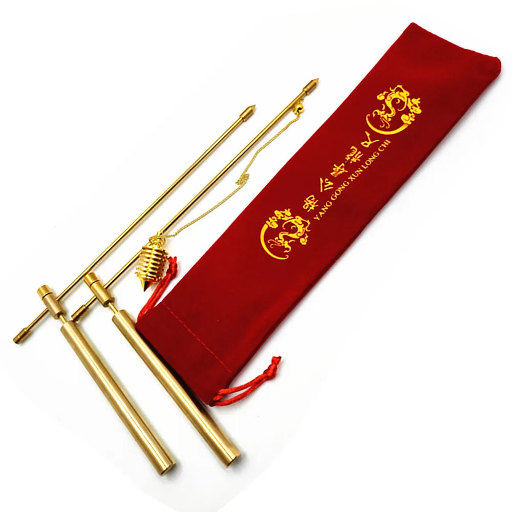 Copper pull rod, 2 divination rods - solid copper and brass, with gift box and bag - detecting gold, water, ghost hunting