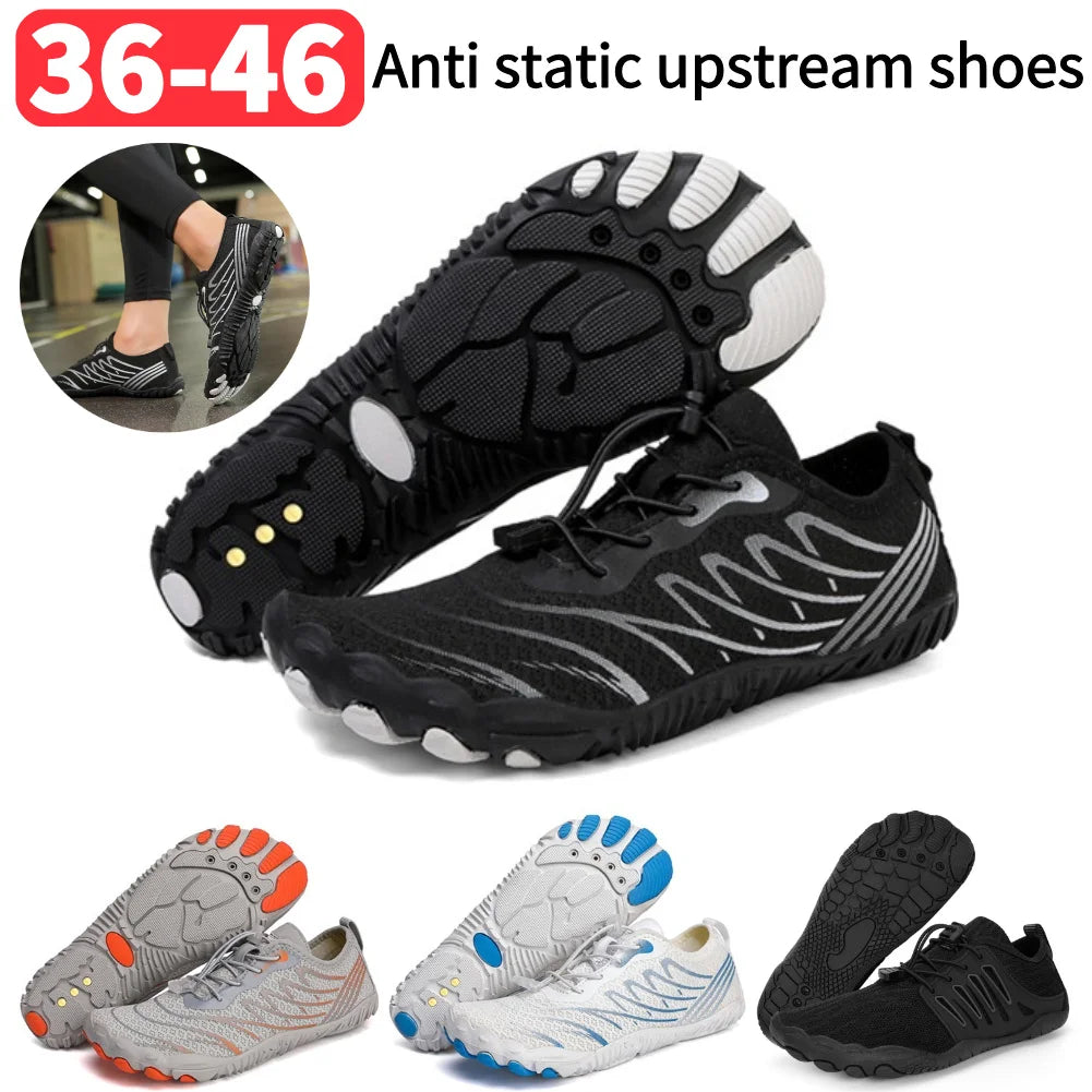Anti-static upstream shoes with different color options on a white background