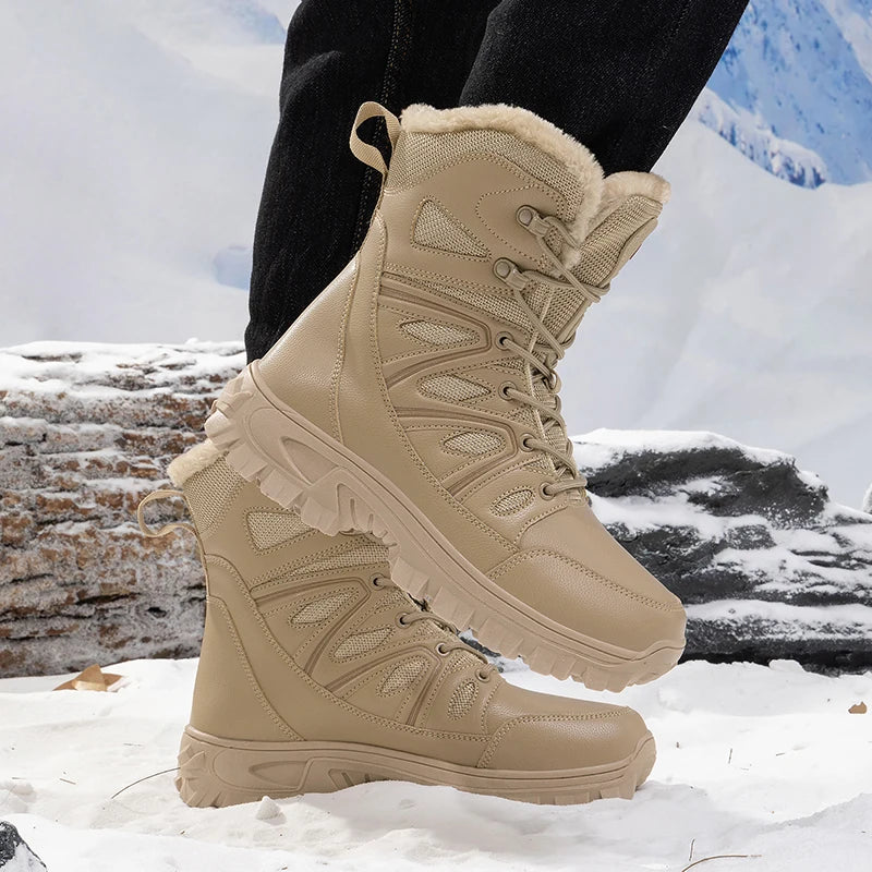 2026 Men Winter Outdoor Velvet Warm Snow Boots Walking Shoes Waterproof Ski Shoes High-Top Cotton Boots Thick Cotton Shoes