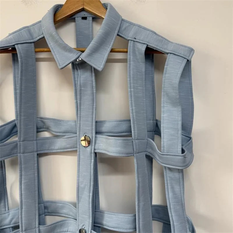 Recycled Sustainable fashion Single-breasted Tide Brand Fashion Design Personalized Shirt new Fashion Joker Temperament Hollow Ladies' Shirt