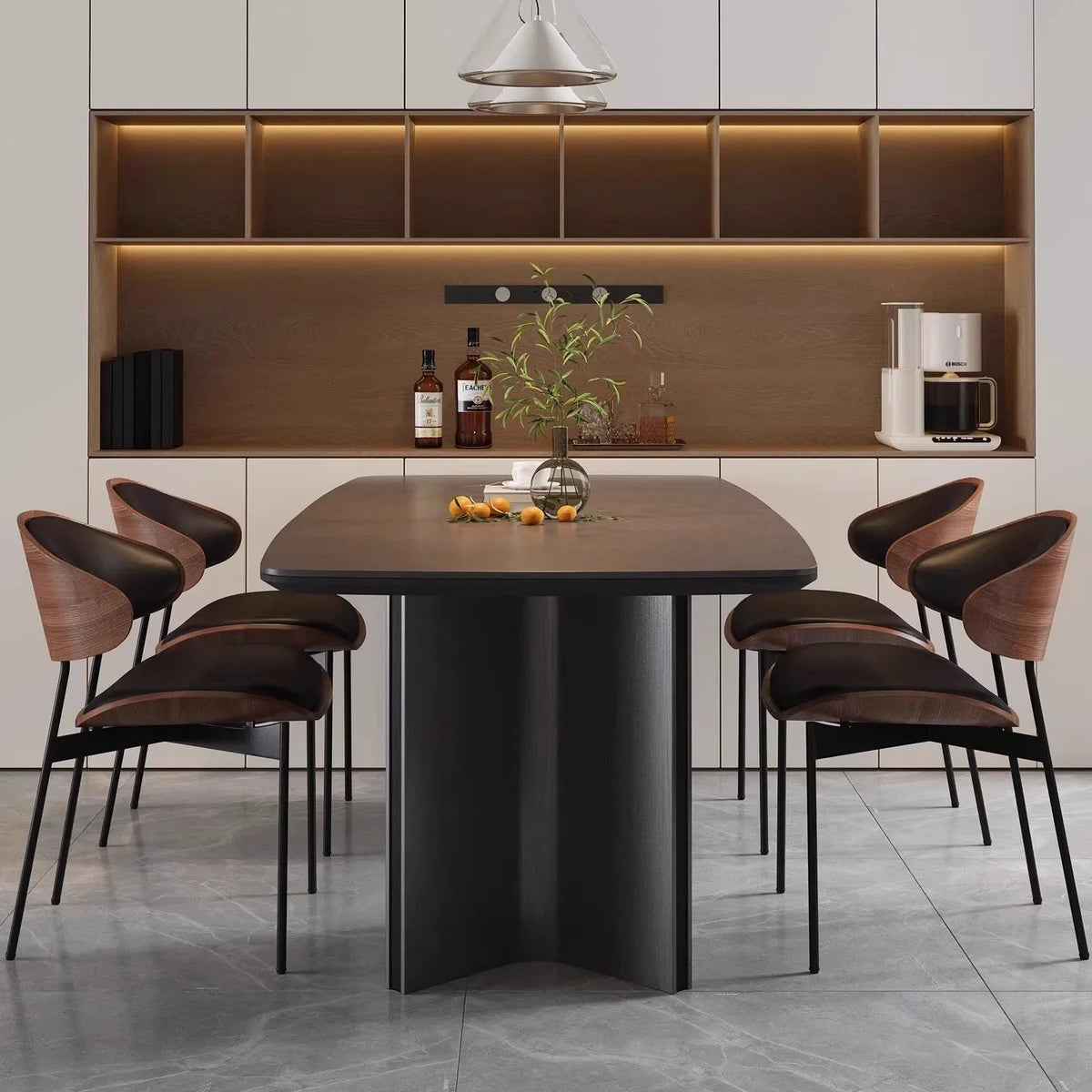 Leather Dining Chairs Set of 2 or1,Mid Century Modern Chair, Upholstered Kitchen Dining Room ChairsBlack WalnutBendwood.