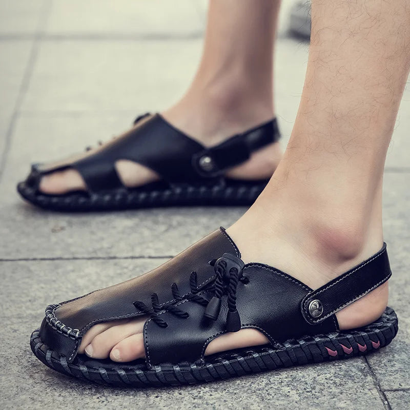 Fashion Mens Sandals Genuine Leather Summer Beach Slippers Male Non-Slip Soft Comfortable Outdoor Shoes High Quality Man Sandals