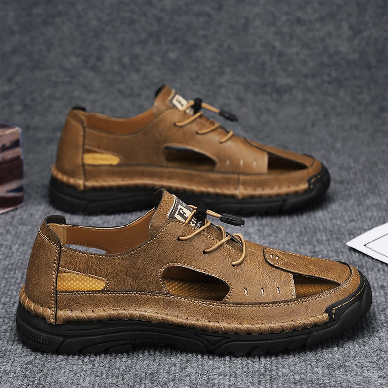 Summer Classic White Soft Bottom Handmade Stitching Beach Men's Shoes Outdoor Men's Comfortable Hollow Breathable Casual Shoes