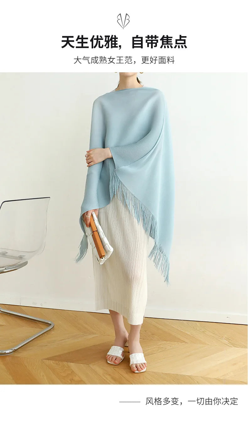 ALSEY Miyake Pleated Fringe Sleeveless Simple Shawl Jacket Autumn Spring New Light Luxury Solid Color Irregular Tops for Women's