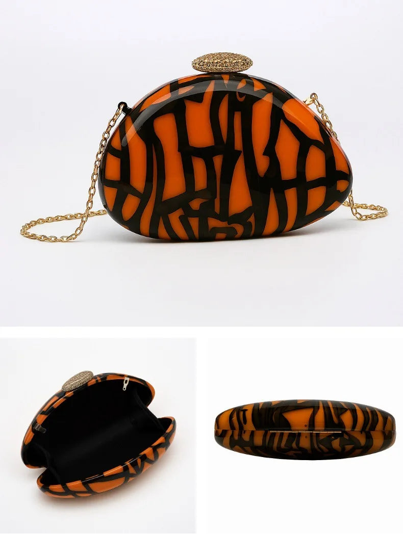 2026 creative bag design oblique span bag, willow shell acrylic bag, fashion wedding dinner clutch bag
