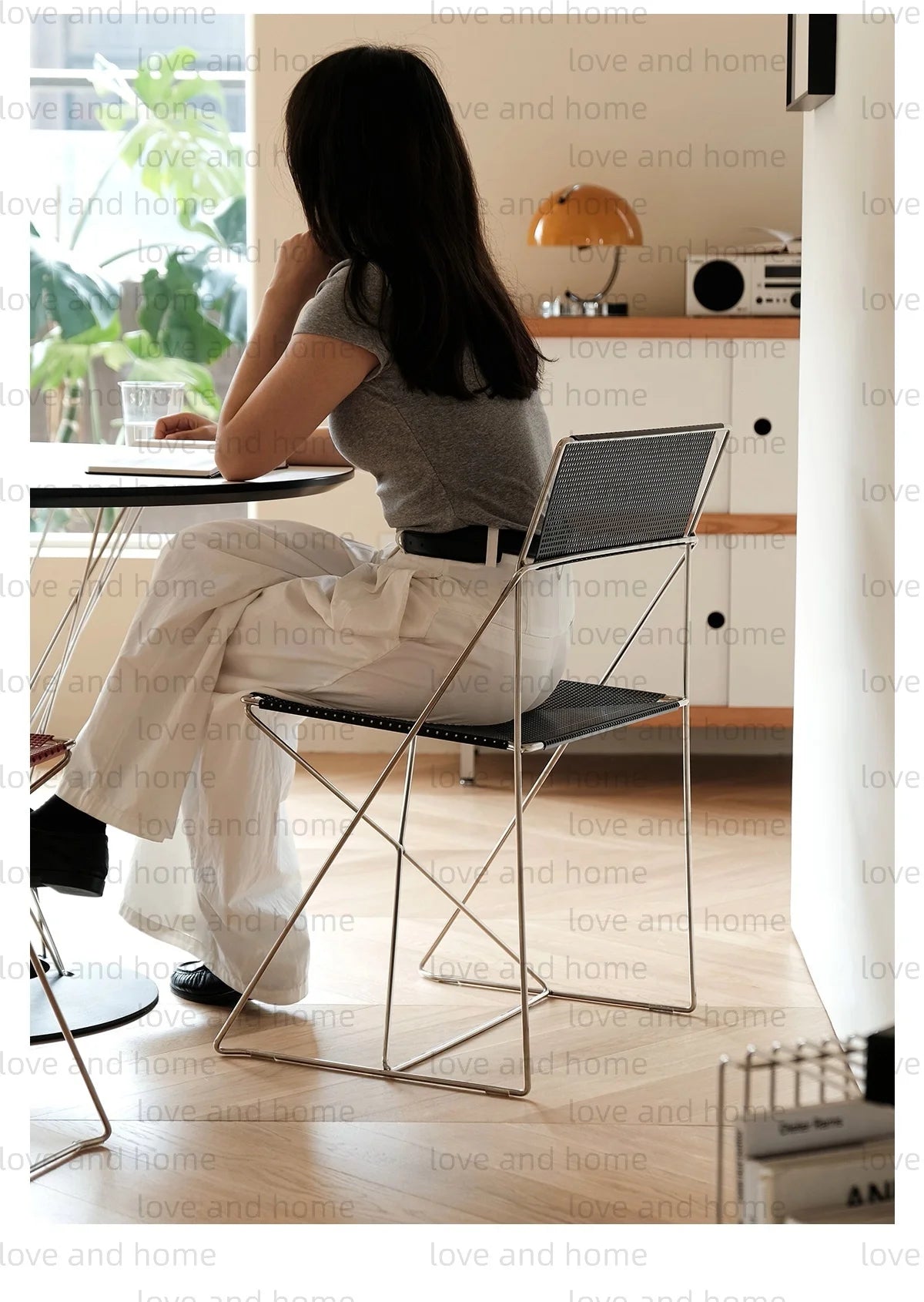 Nordic Stackable Dining Chair Chromed Stainless Steel Steelwire Wire Mesh Panel Minimalism Style Robust Construction Denmark