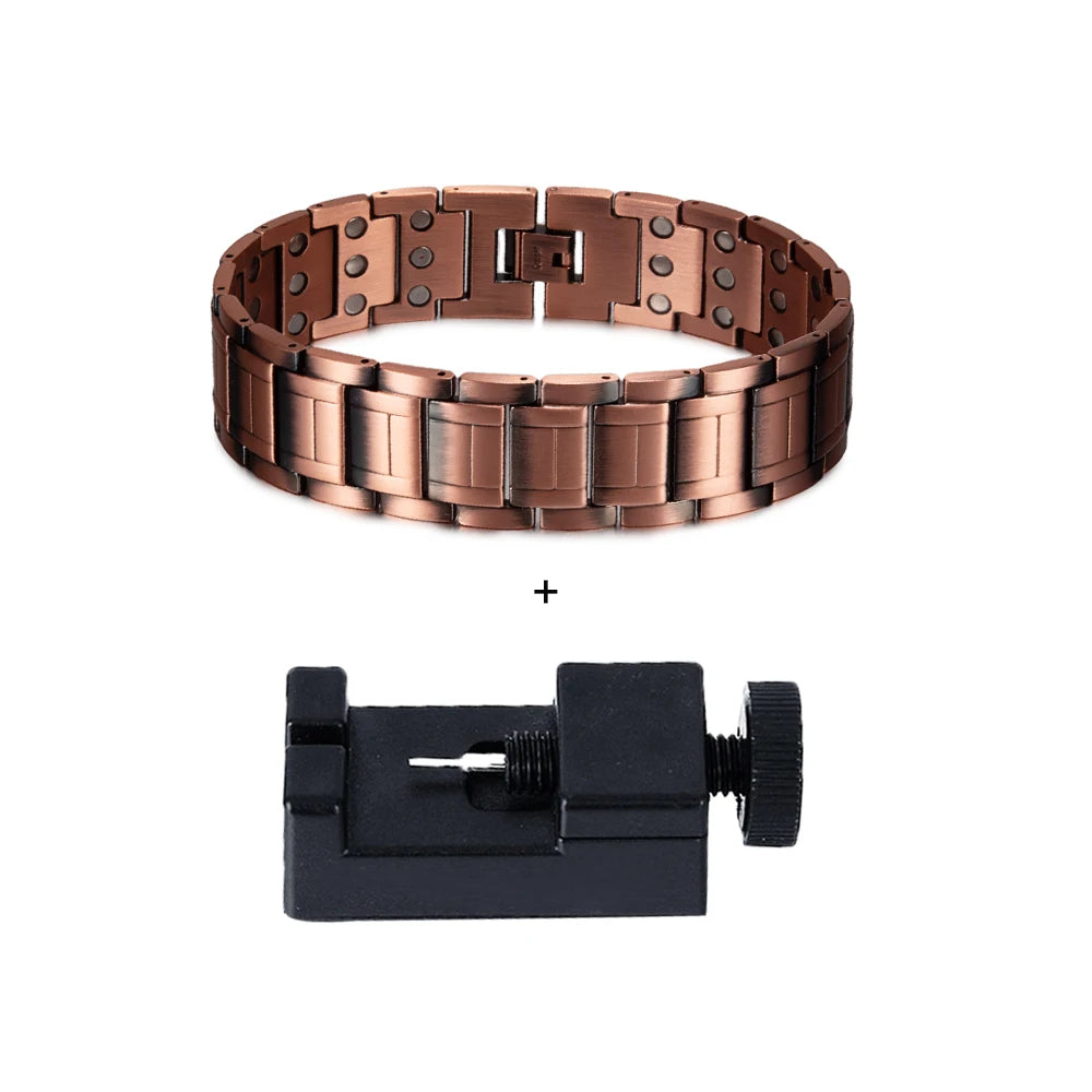 Vinterly Wristband Magnetic Bracelet Male 23cm Pure Copper 21mm Wide Chain Link Metal High Magnet Health Energy Jewelry for Men