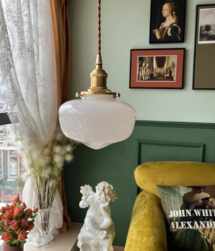 Art Deco Style Opaline Glass  light.  White Opaline Glass LED Pendant Lamp Beside Home Bathroom Bedroom Living Room Light Nordic Modern Hanglamp Lampara