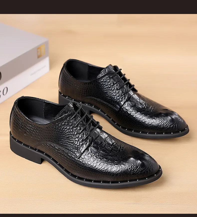 Genuine Leather Men Shoes Luxury Crocodile Skin Men's Dress Shoes Lace-Up Wedding Party Shoe Business Office Men Oxfords Shoes