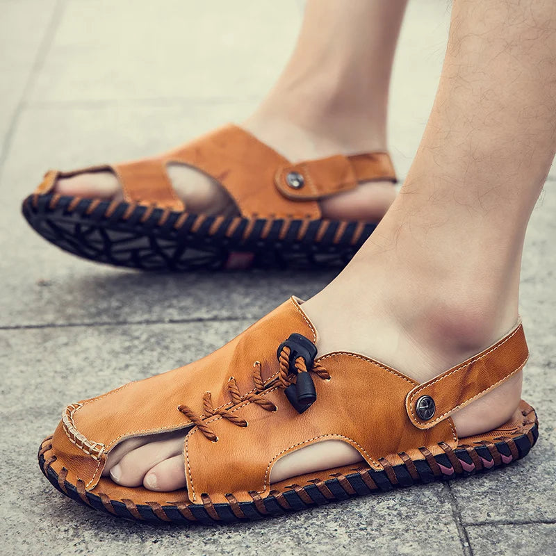 Fashion Mens Sandals Genuine Leather Summer Beach Slippers Male Non-Slip Soft Comfortable Outdoor Shoes High Quality Man Sandals