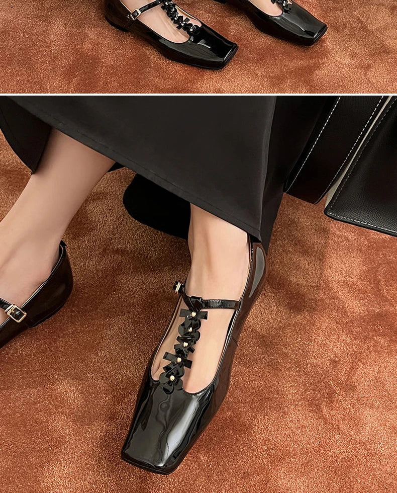 Ods Lolita Shoes 3cm Heels Square Toe Lace-Up Classic Style Sandals Ladies Slip On Shallow Mouth 2025 Mary Jane 5cm Gold Retro
